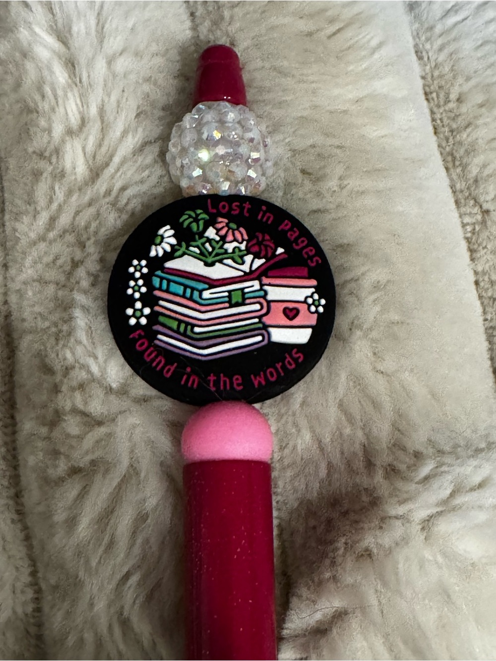 Lost in Pages Decorative Pen Topper in Pink and Black
